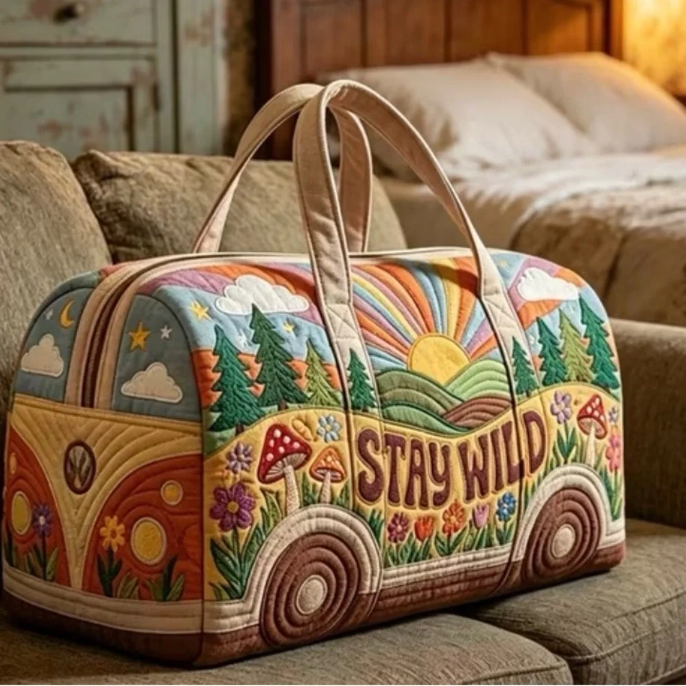 Stay Wild Colorful Canvas Weekender Bag - Pink, Yellow, Multi